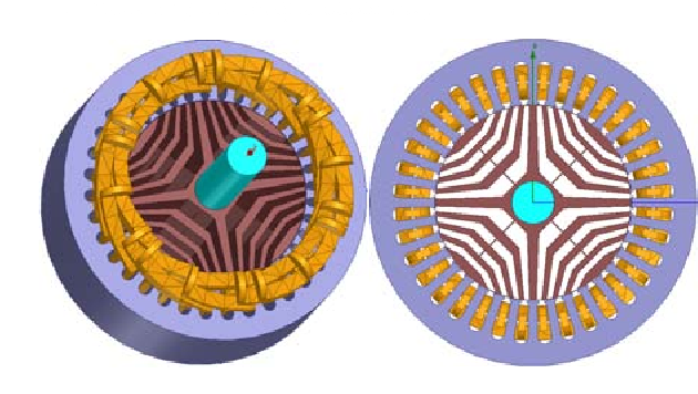 Motorul cu reluctanță - simulare 3D rotor, stator si bobine