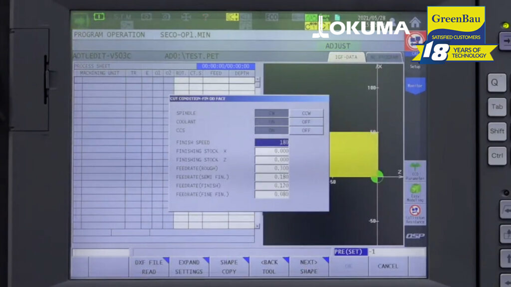 Programarea conversațională grafică pe strung Okuma