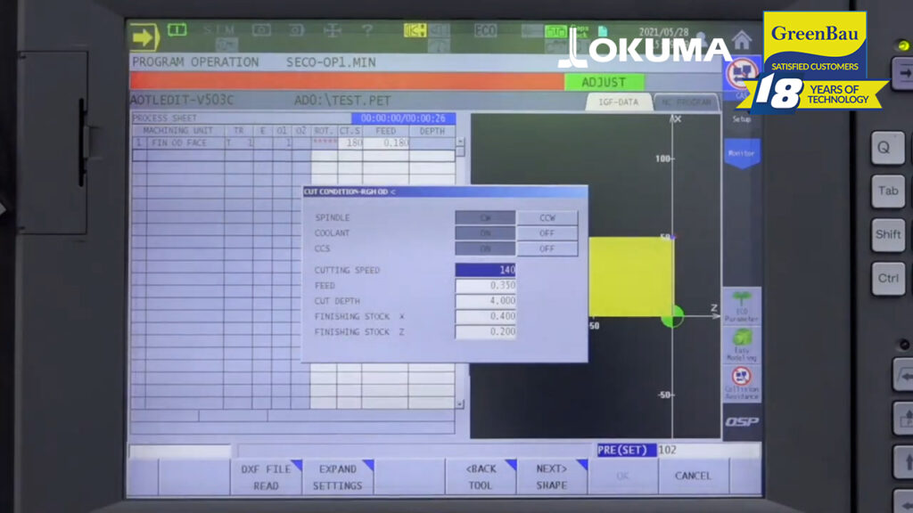 Programarea conversațională grafică pe strung Okuma