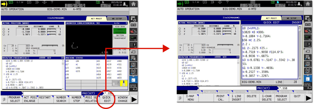 Funcții utile operare Okuma OSP - Funcția de editare rapidă